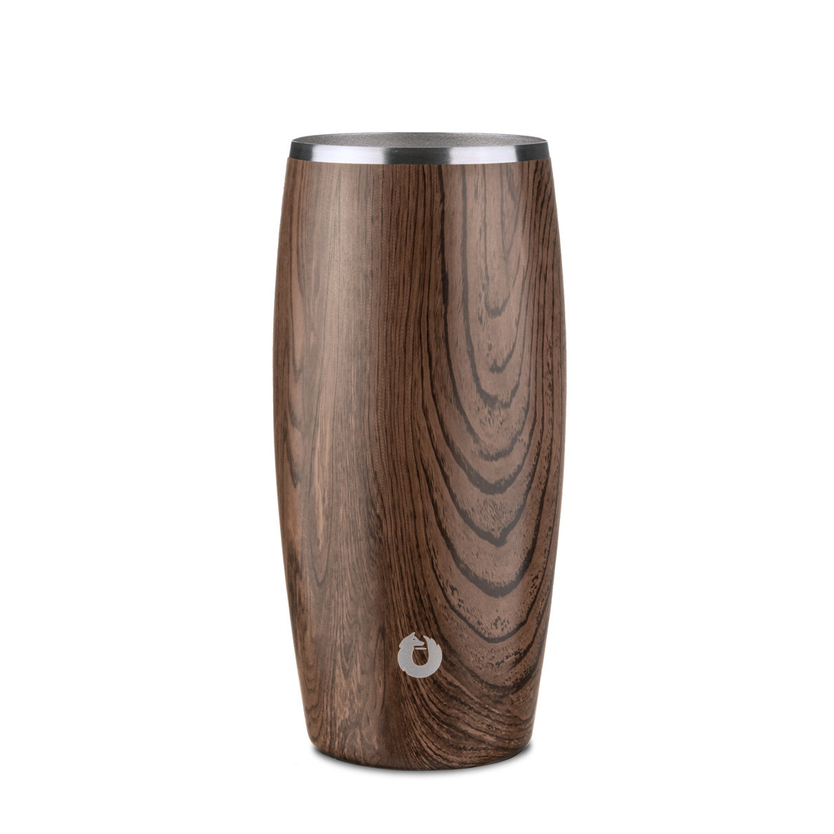 Stainless Steel Beer Glass with Lid, Dark Walnut
