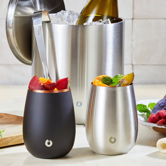 Stainless Steel Grand Pinot Wine Glass, Set of 2 - Black