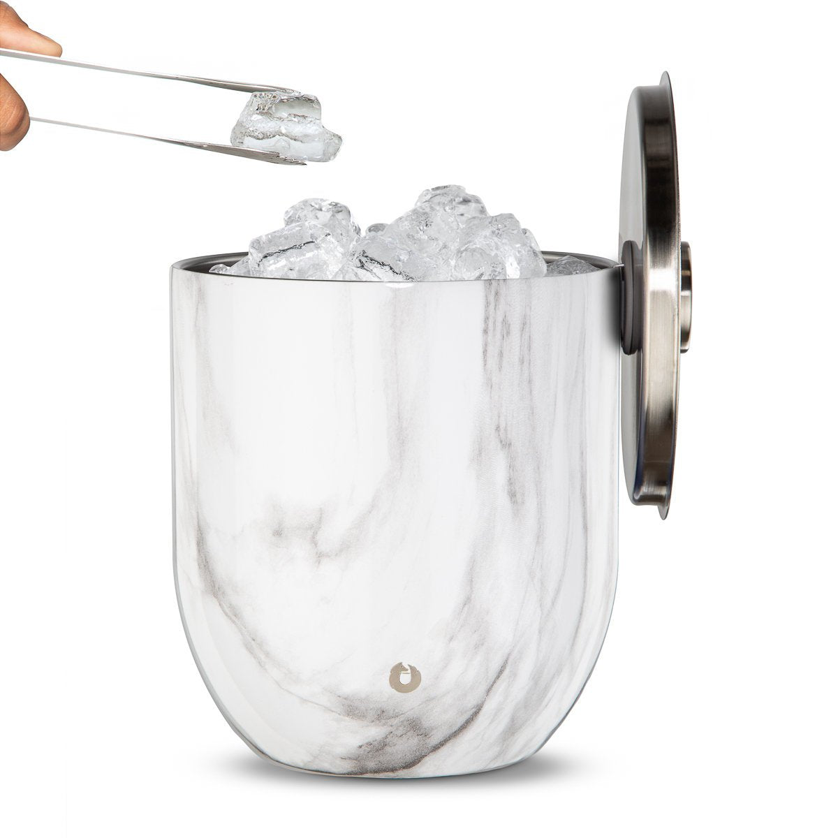 Snowfox Stainless Steel Ice Bucket with Lid & Tongs – Marble