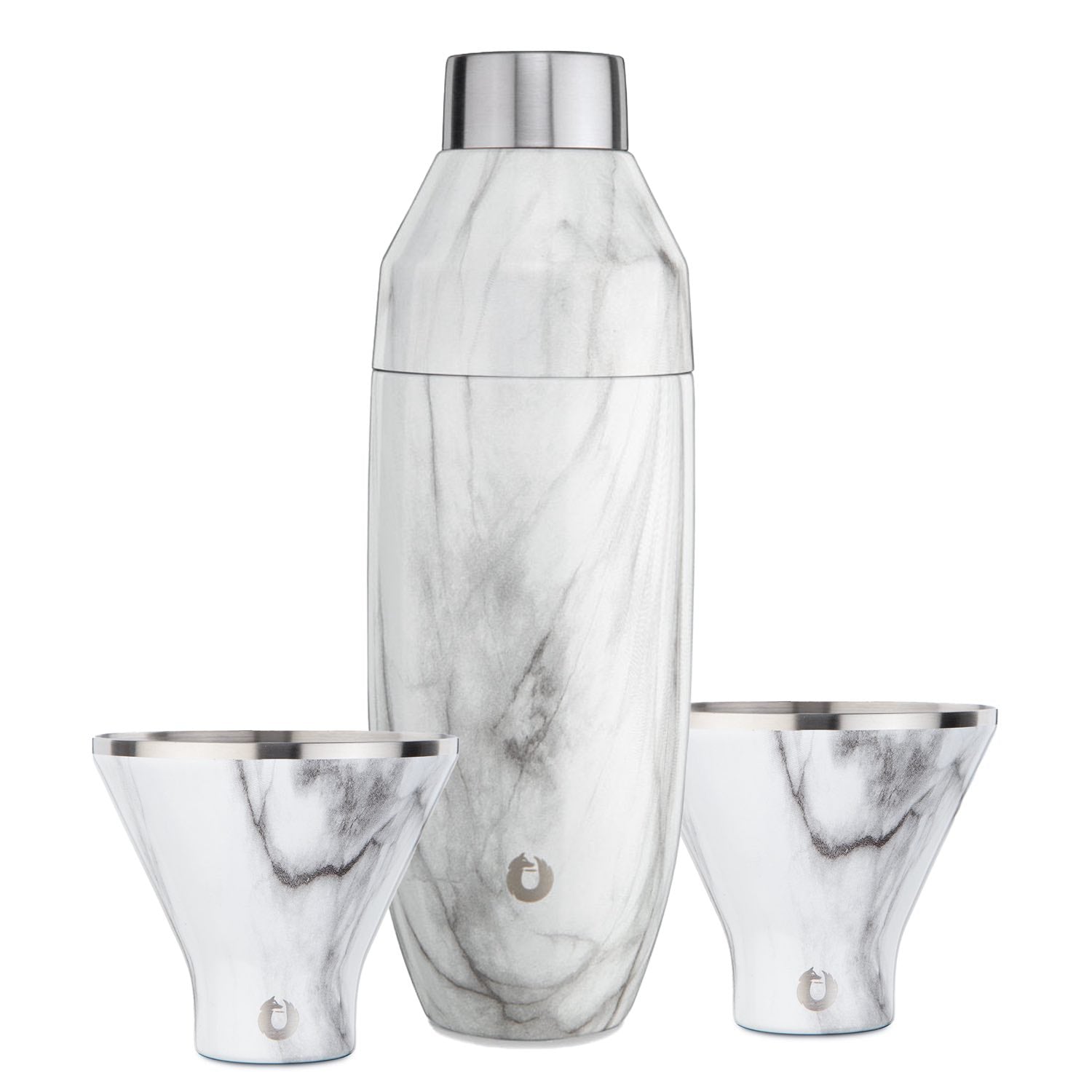 Marble: Stainless Steel cocktail shaker and martini glass barware set grey