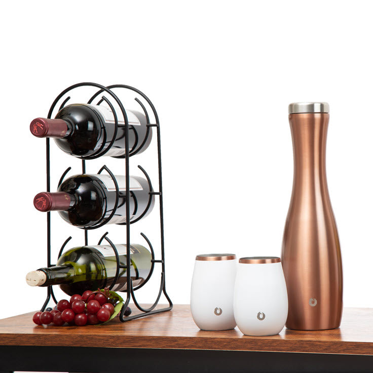 Stainless Steel Carafe and Wine Glass Set, Gold and White