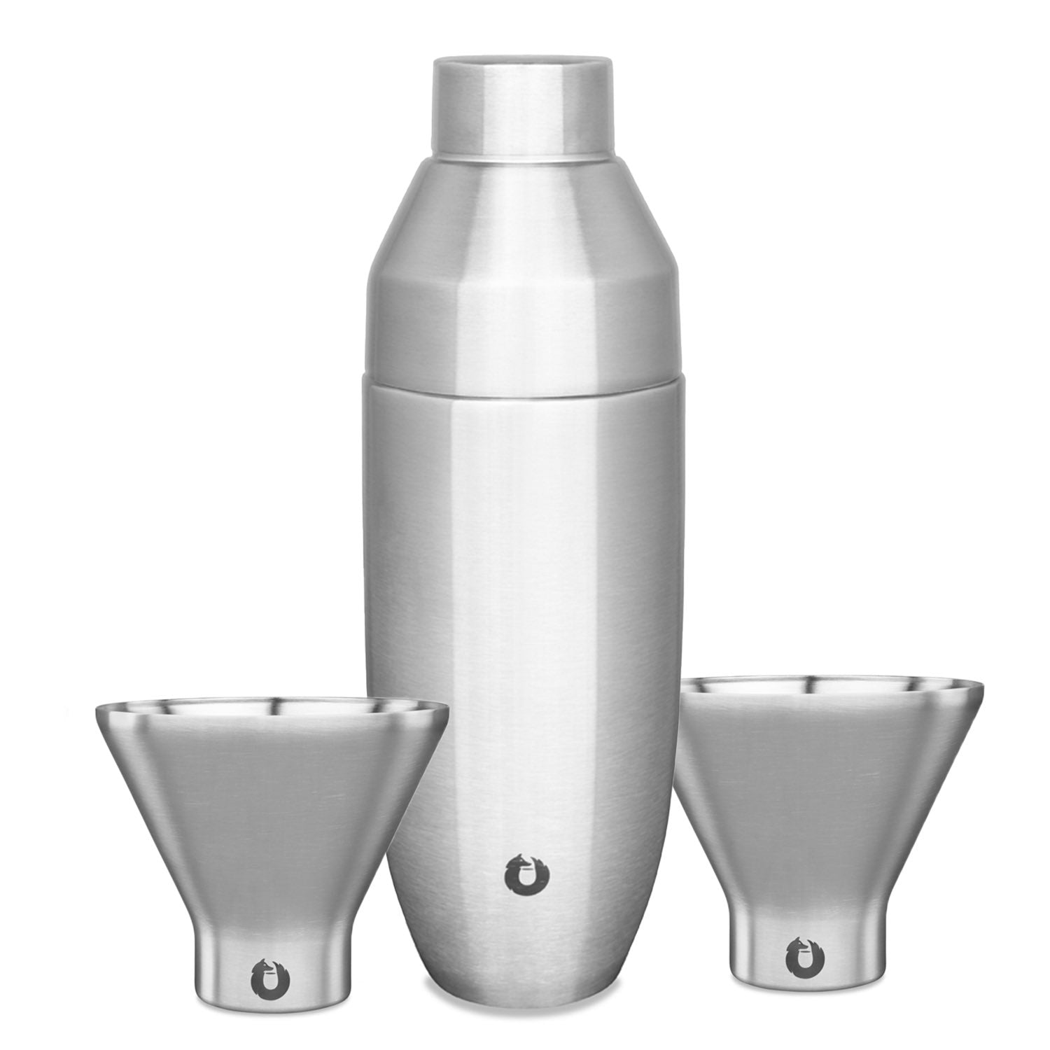 Steel: Stainless Steel cocktail shaker and martini glass barware set silver