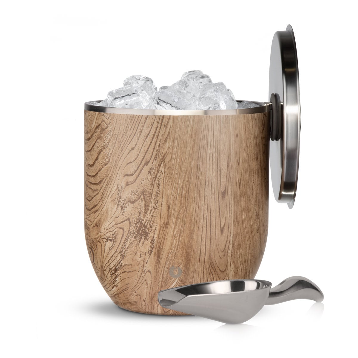 Stainless Steel Ice Bucket with Lid and Scoop, Natural Teak