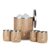 Stainless Steel Ice Bucket with Rocks Glass Set, Natural Teak