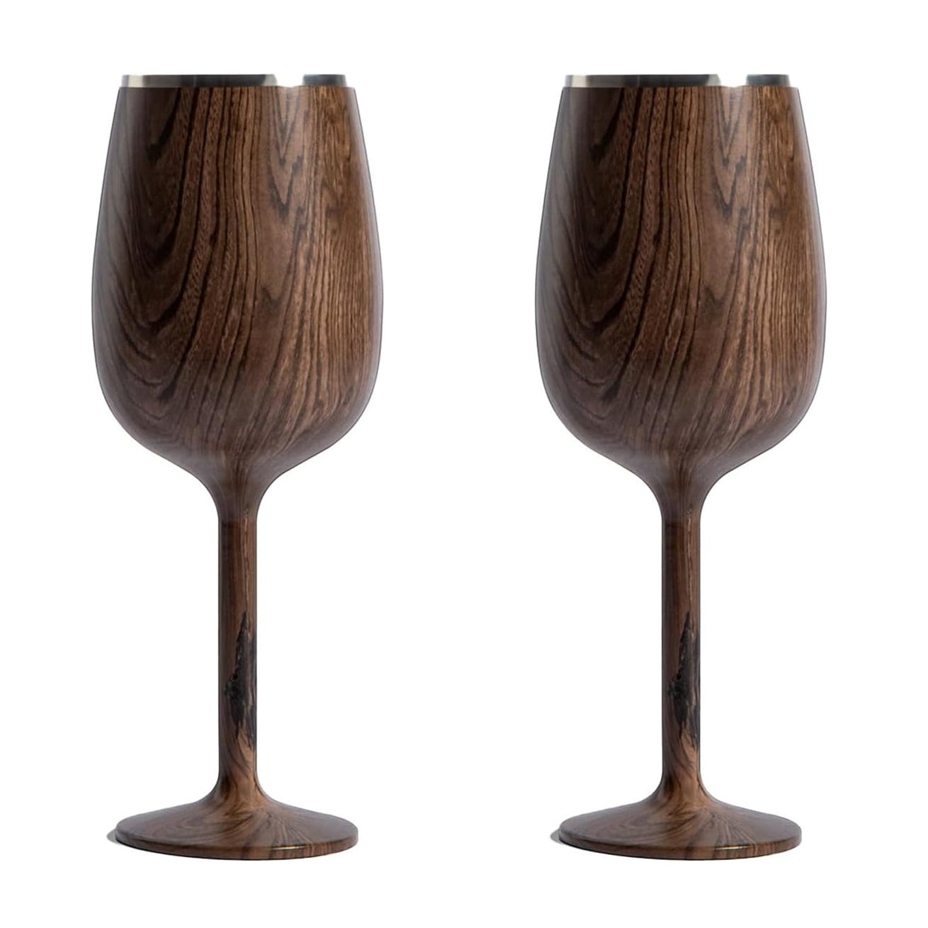Stainless Steel Stemmed Wine Glass - Set of 2, Dark Walnut