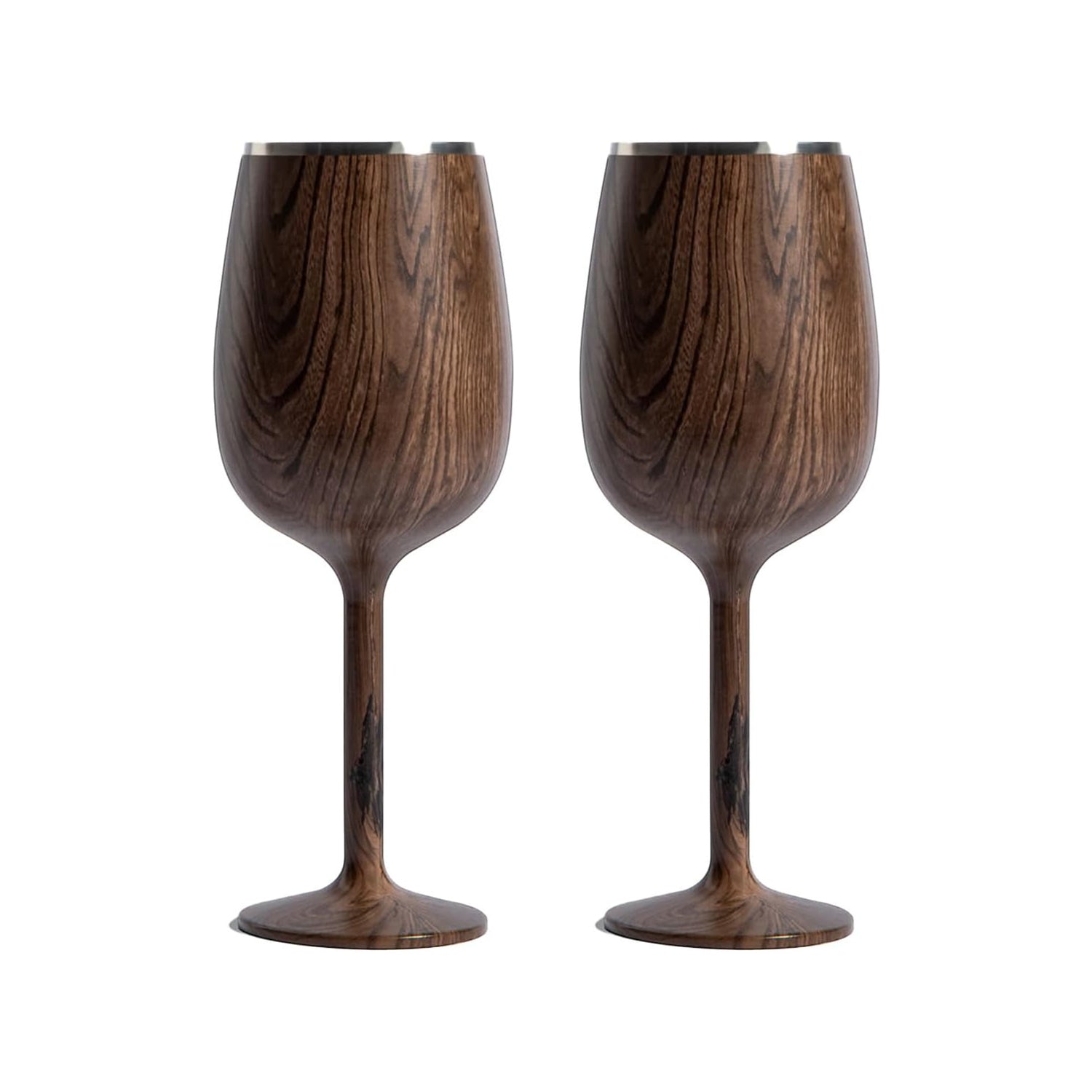 Stainless Steel Stemmed Wine Glass - Set of 2, Dark Walnut