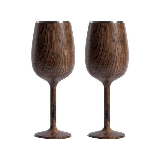 Stainless Steel Stemmed Wine Glass - Set of 2, Dark Walnut