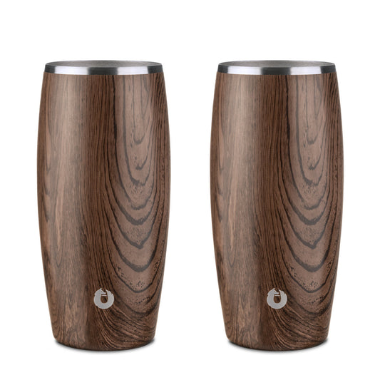 Stainless Steel Beer Glass Set, Set of 2 - Dark Walnut