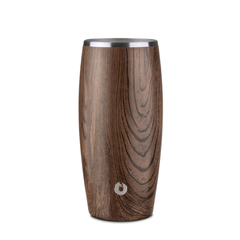 18 oz Stainless Steel Beer Glass with Lid, Dark Walnut