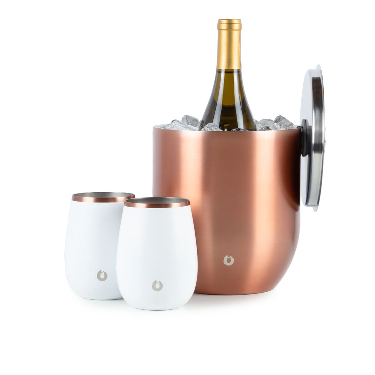 Stainless Steel Ice Bucket with Grand Pinot Wine Set, Gold and White