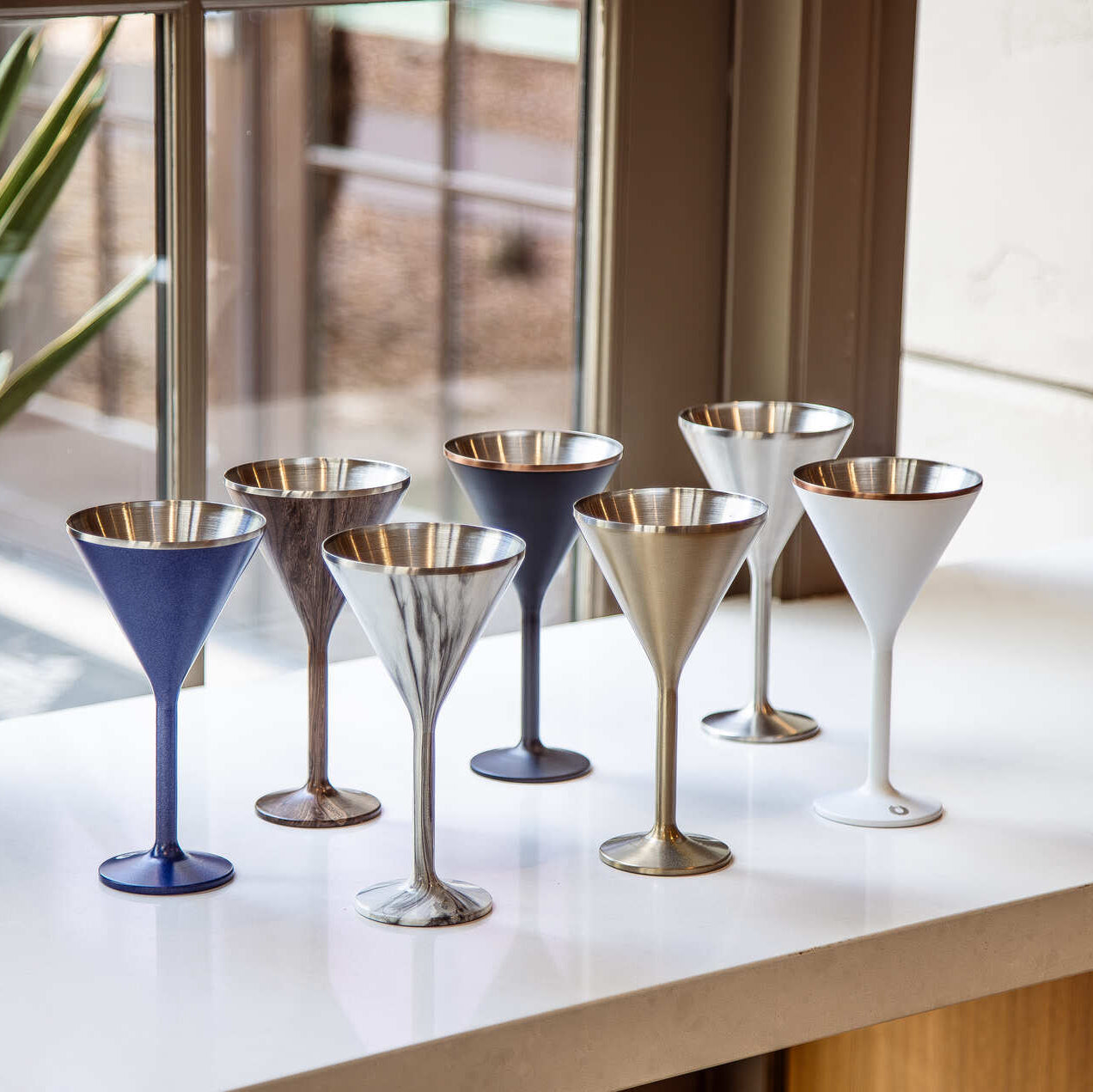 Stainless Steel Stemmed Martini Glass , Set of 2 - Marble