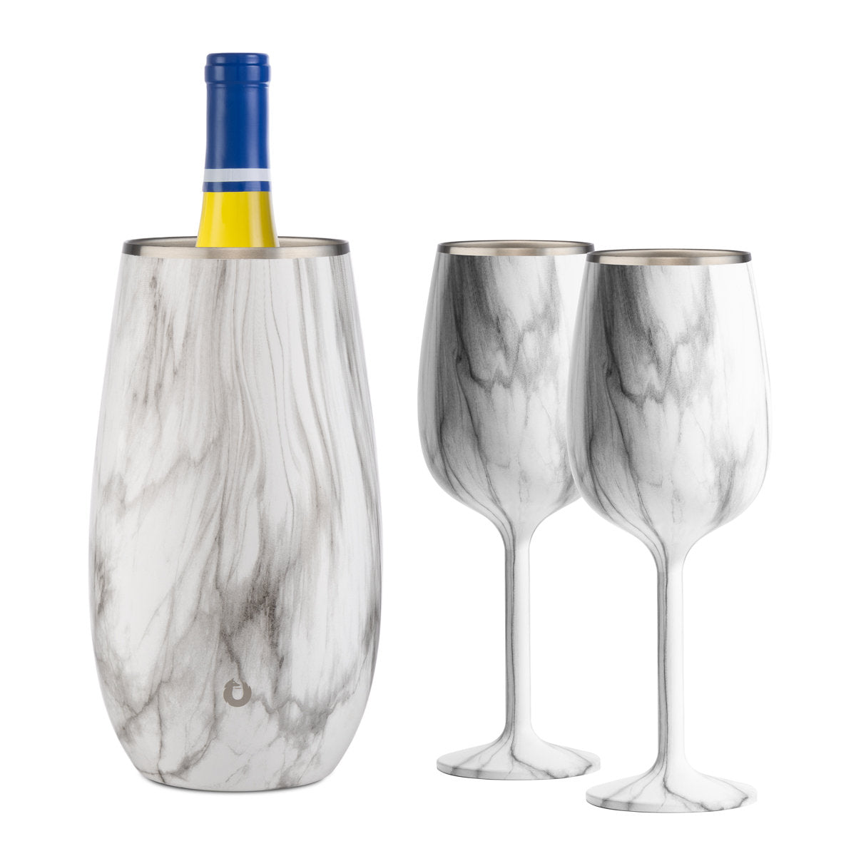 Stainless Steel Wine Chiller and Wine Glass Gift Set.- Marble