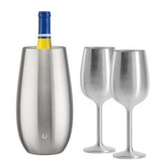 Stainless Steel Wine Chiller and Wine Glass Gift Set.- Steel