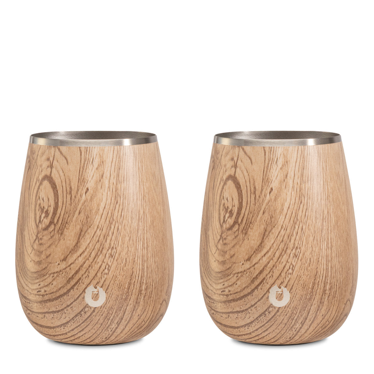 Stainless Steel Grand Pinot Wine Glass, Set of 2 - Natural Teak