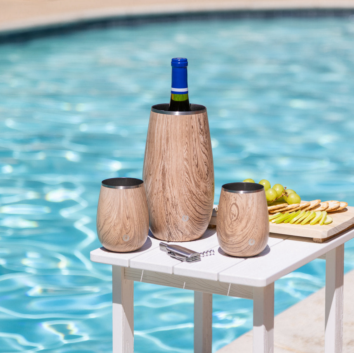 Stainless Steel Wine Chiller - Natural Teak