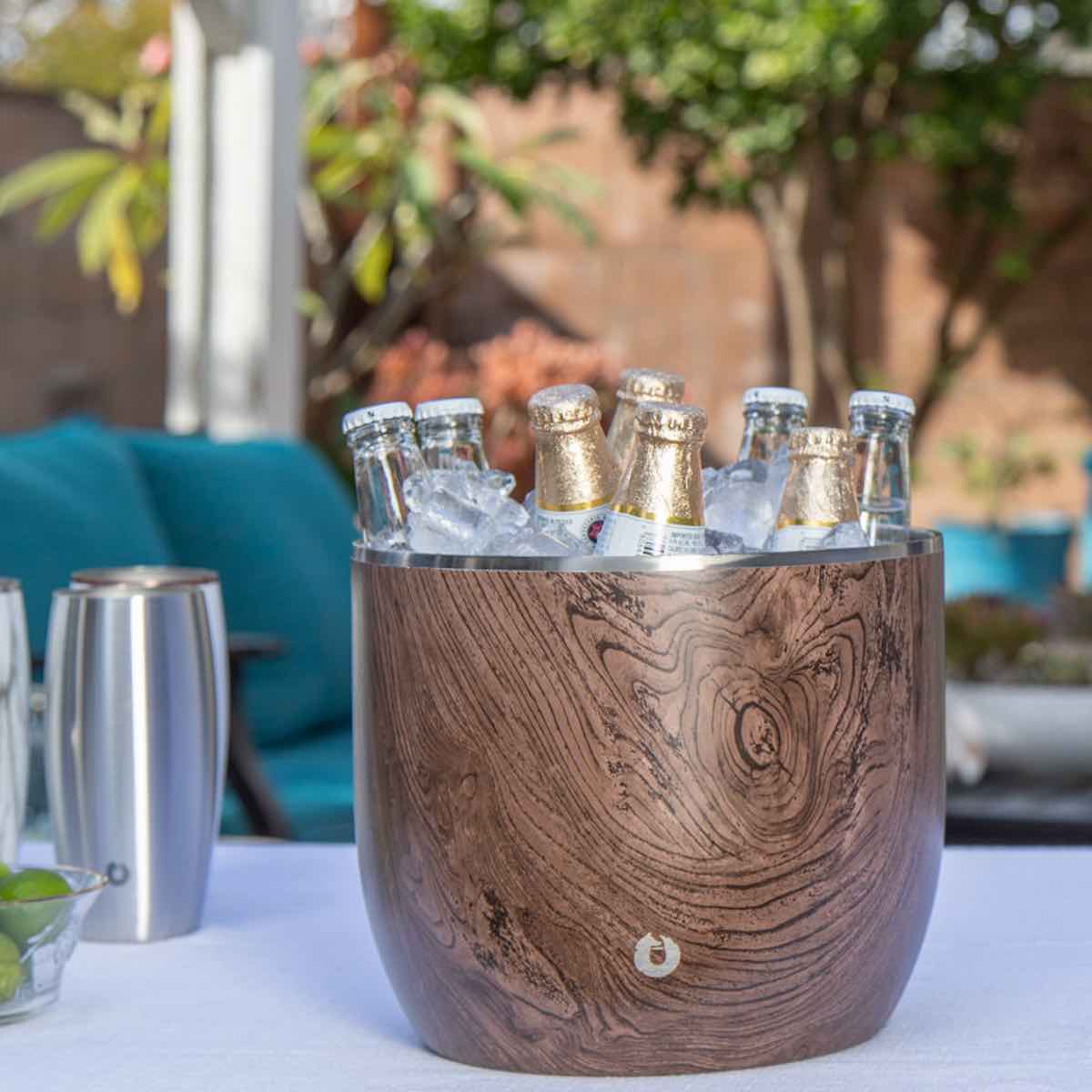 Extra Large Ice Bucket with Lid and Ice Scoop - Dark Walnut