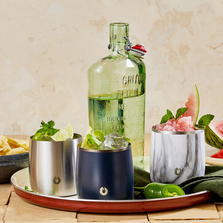 Stainless Steel Rocks Glass with Lid, Navy