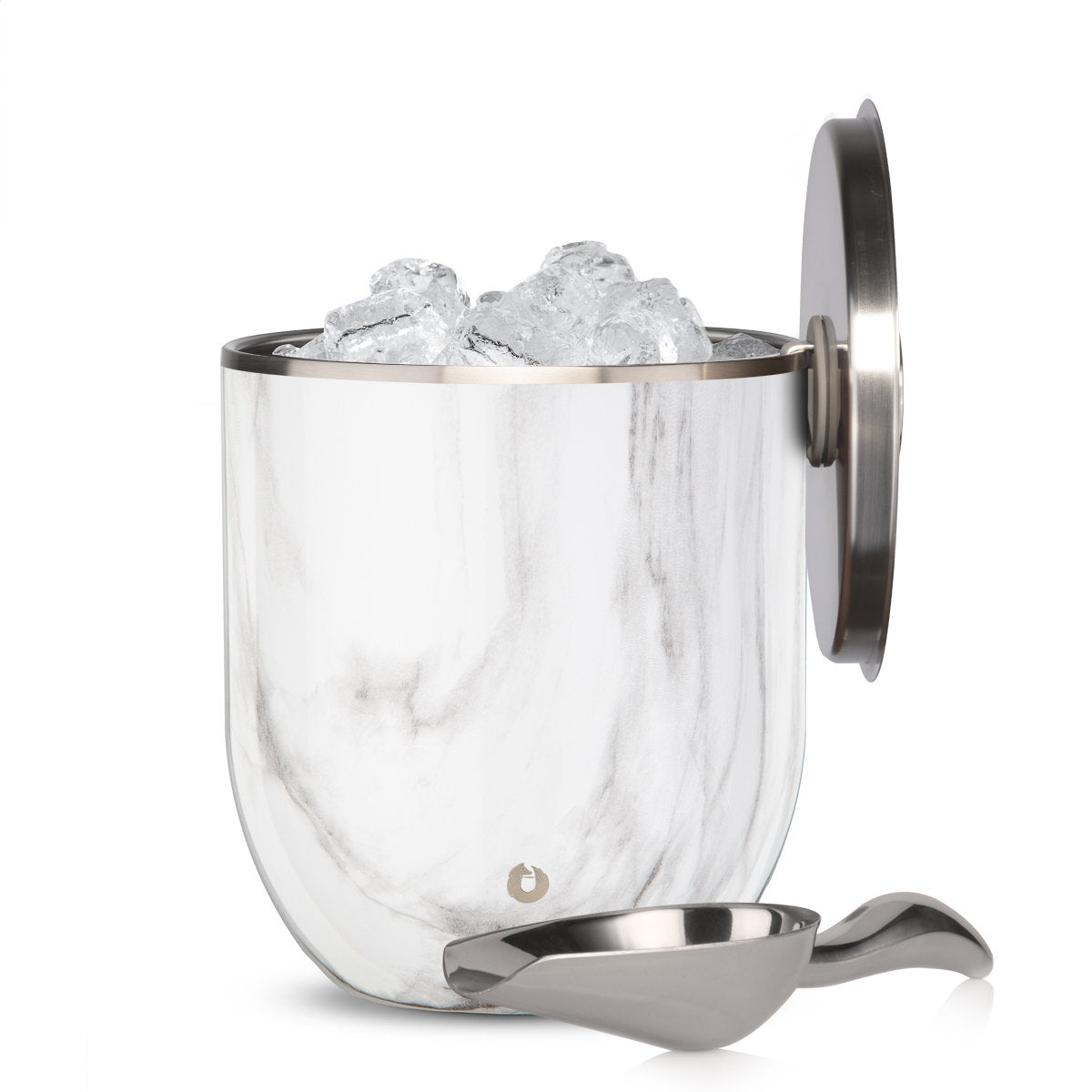 Stainless Steel Ice Bucket with Lid and Scoop, Marble