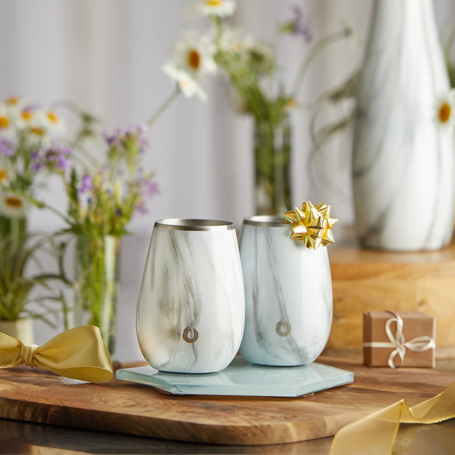 Stainless Steel Sauvignon Blanc Wine Glass, Set of 2 - Marble