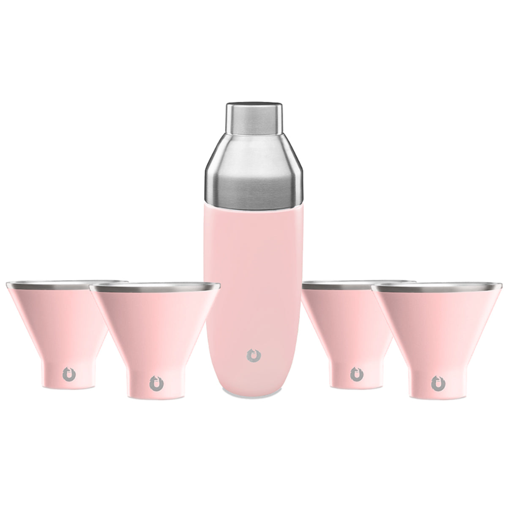 Stainless Steel Cocktail Shaker and Martini Glass Set, Pink