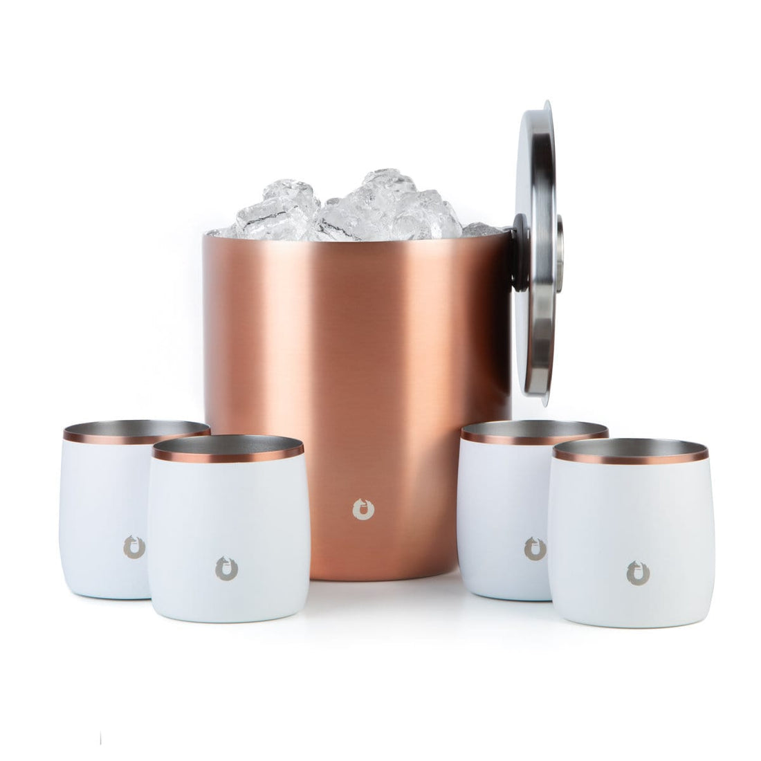 Snow Fox Rocks Glass Set Stainless Steel Ice Bucket with Rocks Glass Set of 4 - Gold & White ...