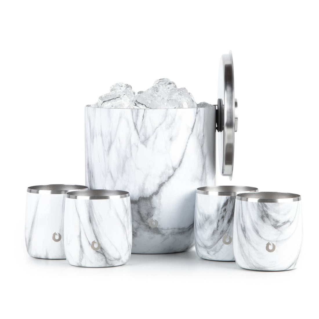 Snow Fox Rocks Glass Set Stainless Steel Ice Bucket with Rocks Glass Set of 4 - Marble – Snowfox