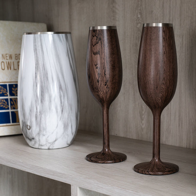 Stainless Steel Champagne Flute , Dark Walnut