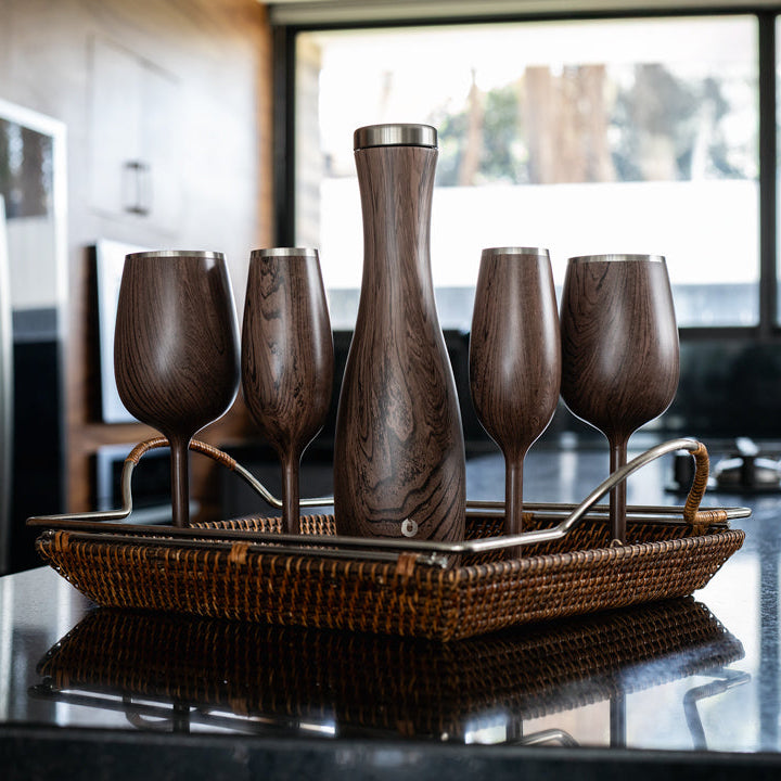 Stainless Steel Champagne Flute , Dark Walnut