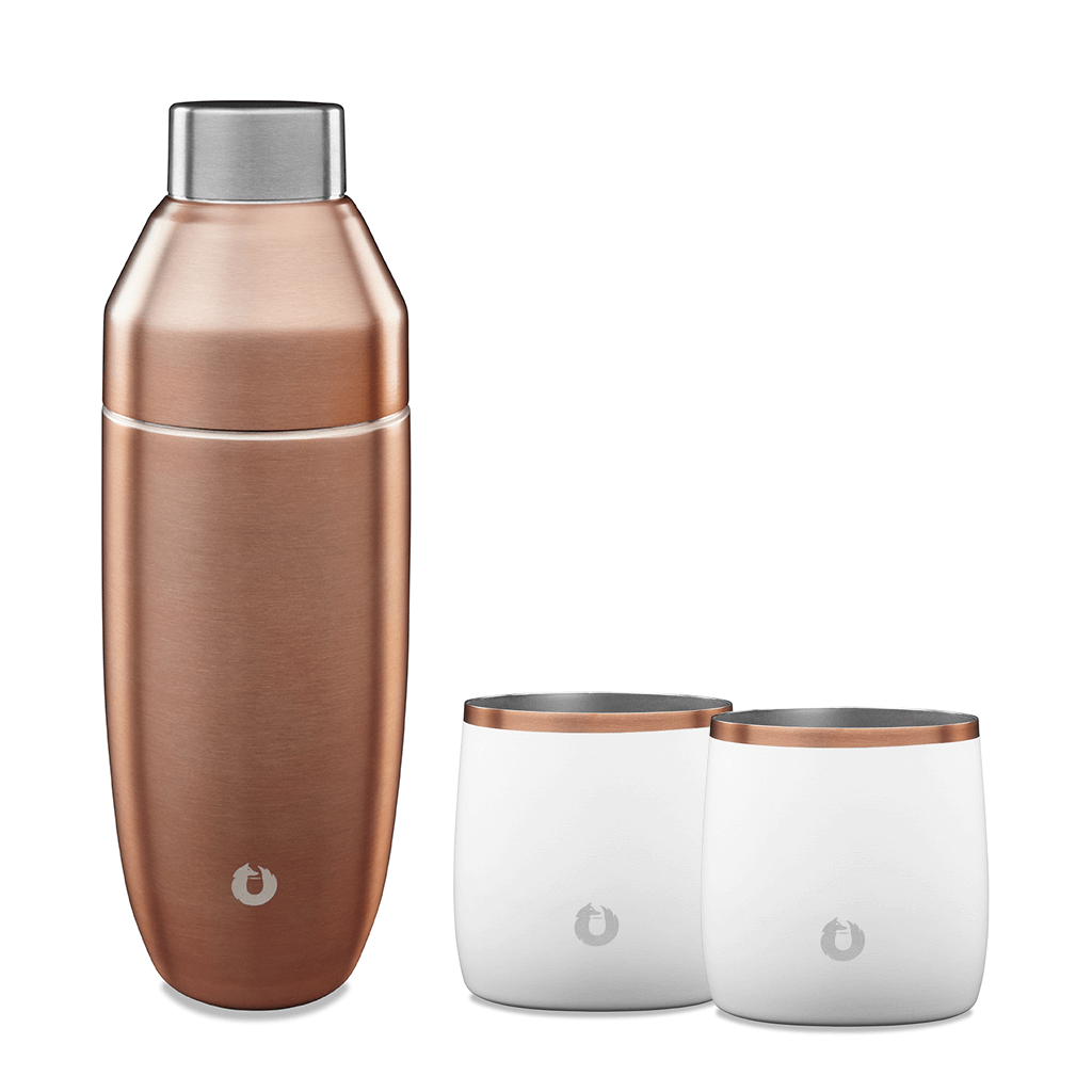 stainless steel rocks glass set with cocktail shaker white and gold