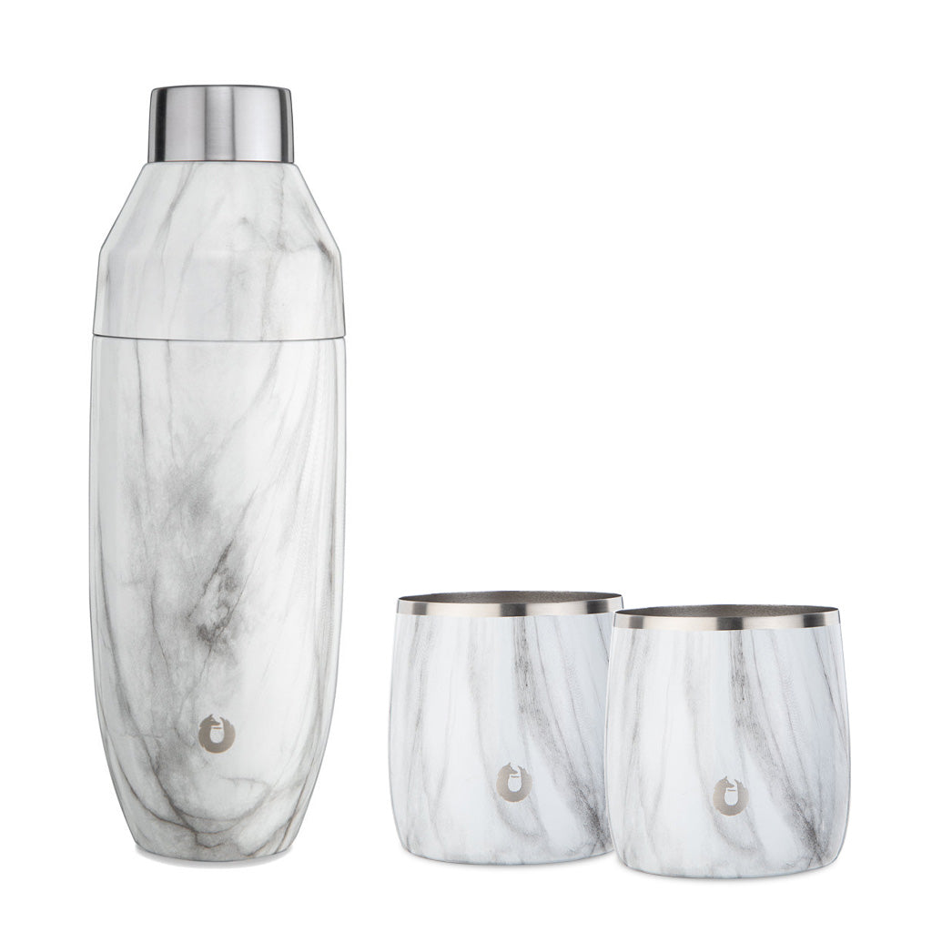 Stainless Steel Cocktail Shaker and Rocks Barware Set, Marble
