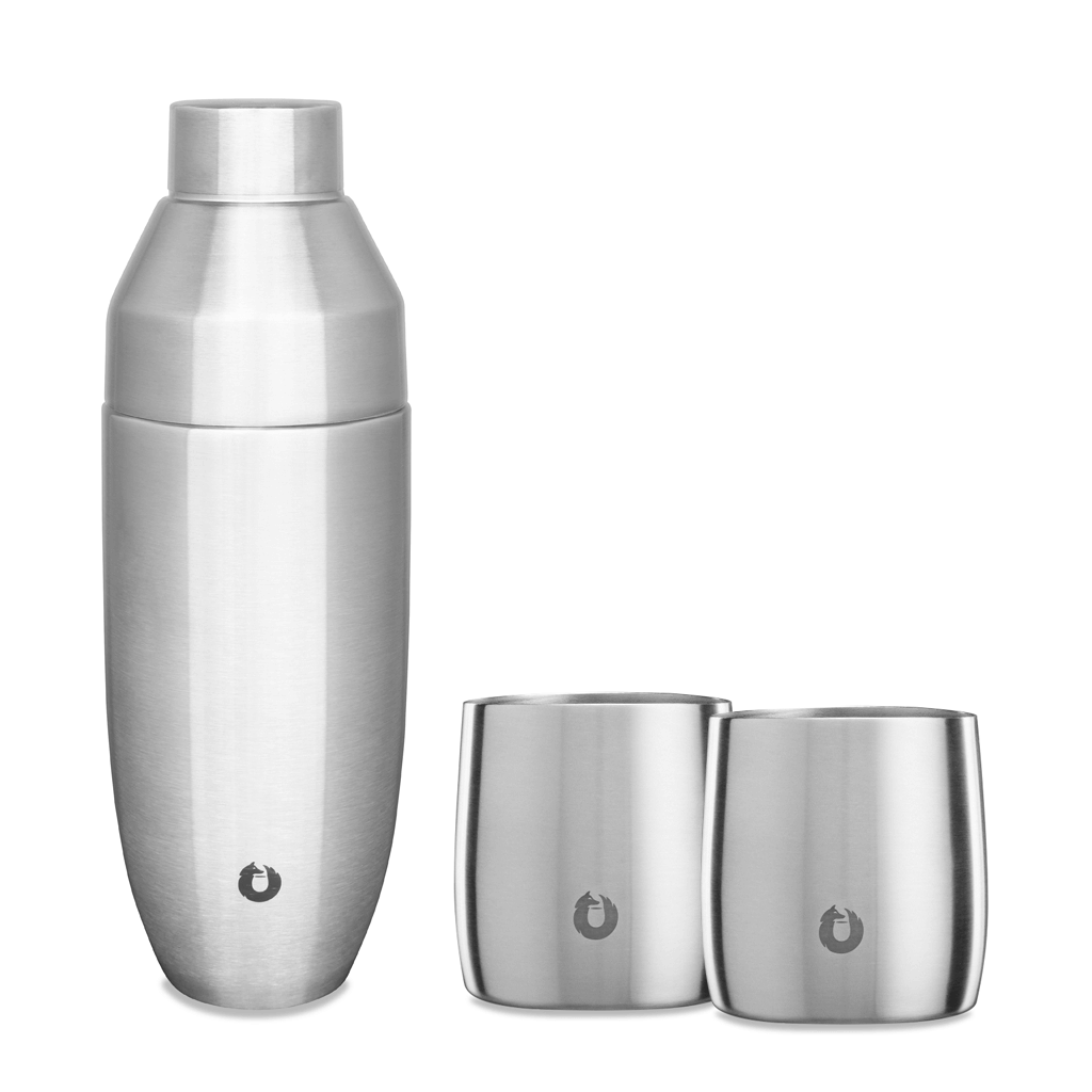 stainless steel rocks glass set with cocktail shaker steel