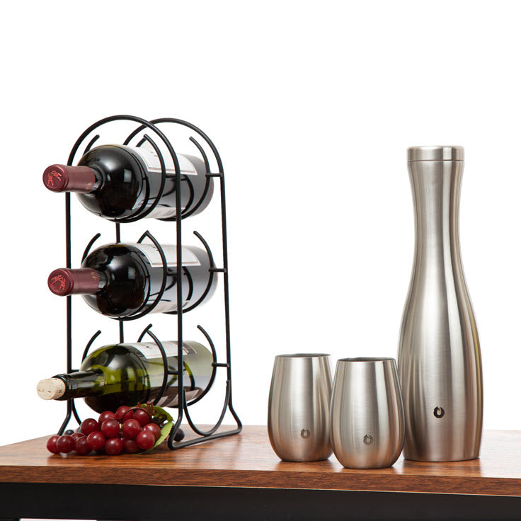 Stainless Steel Carafe and Wine Glass Set, Steel