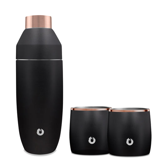 Stainless Steel Cocktail Shaker and Rocks Barware Set, Black