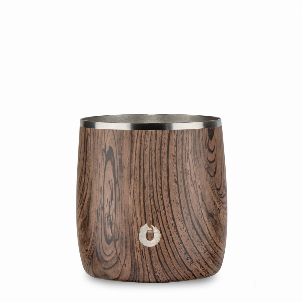 Stainless Steel Rocks Glass with Lid, Dark Walnut