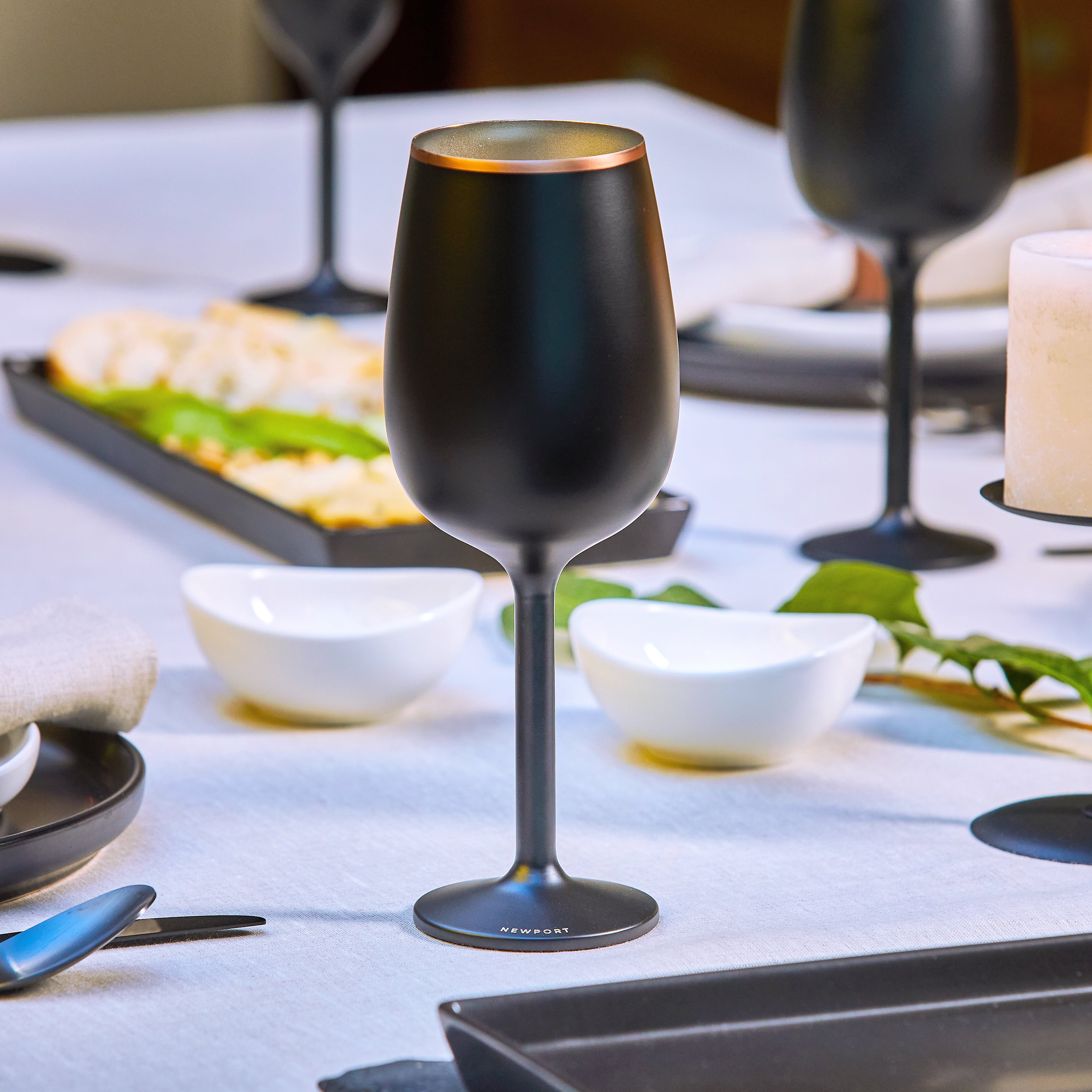 Stainless Steel Stemmed Wine Glass - Black