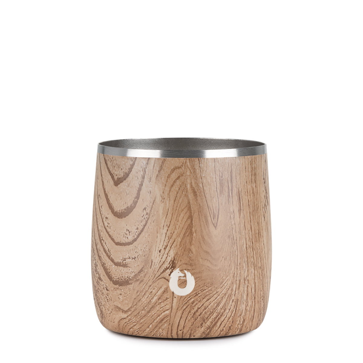 Stainless Steel Rocks Glass with Lid, Natural Teak