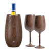 Stainless Steel Wine Chiller and Wine Glass Gift Set - Dark Walnut