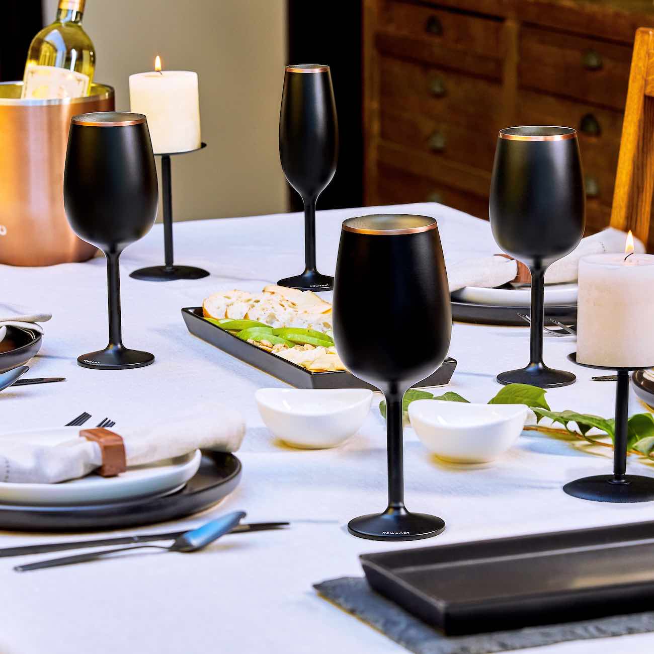 Stainless Steel Stemmed Wine Glass, White